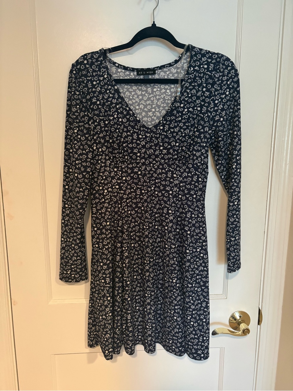 As U Wish Black Floral Long-Sleeve V-Neck Dress